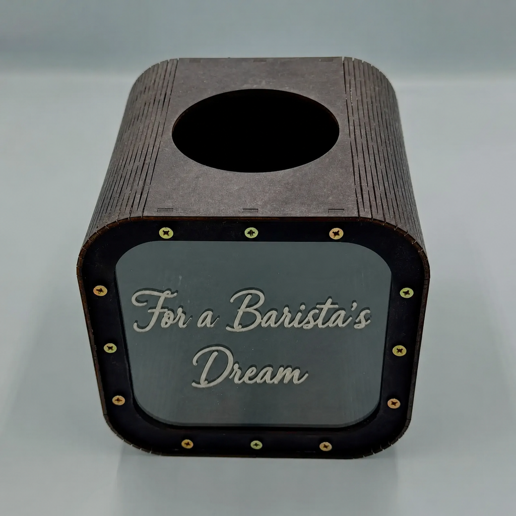 Engraved Tip Jar | Wooden Tip Collection Box, 15×15×15 cm