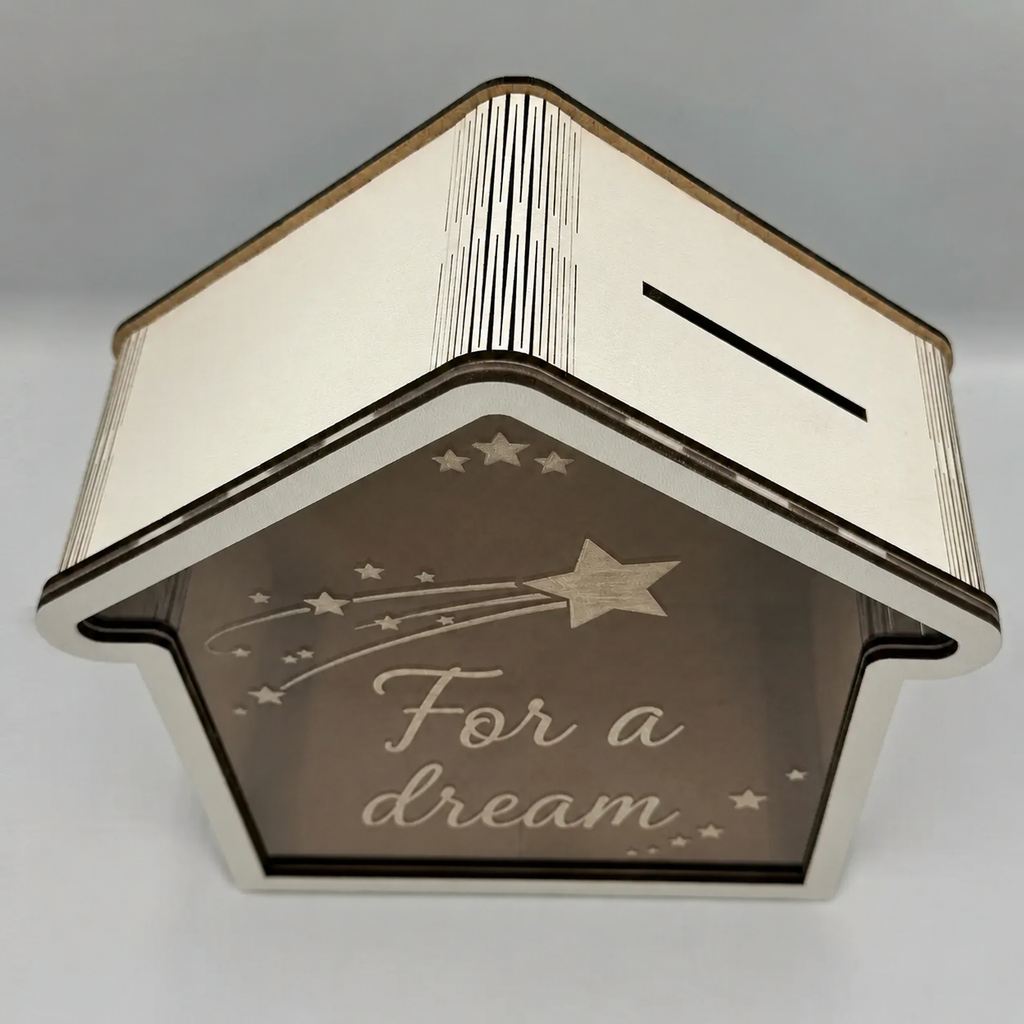 “Toward a Dream” House Piggy Bank | Wooden Money Box 23×9×22 cm