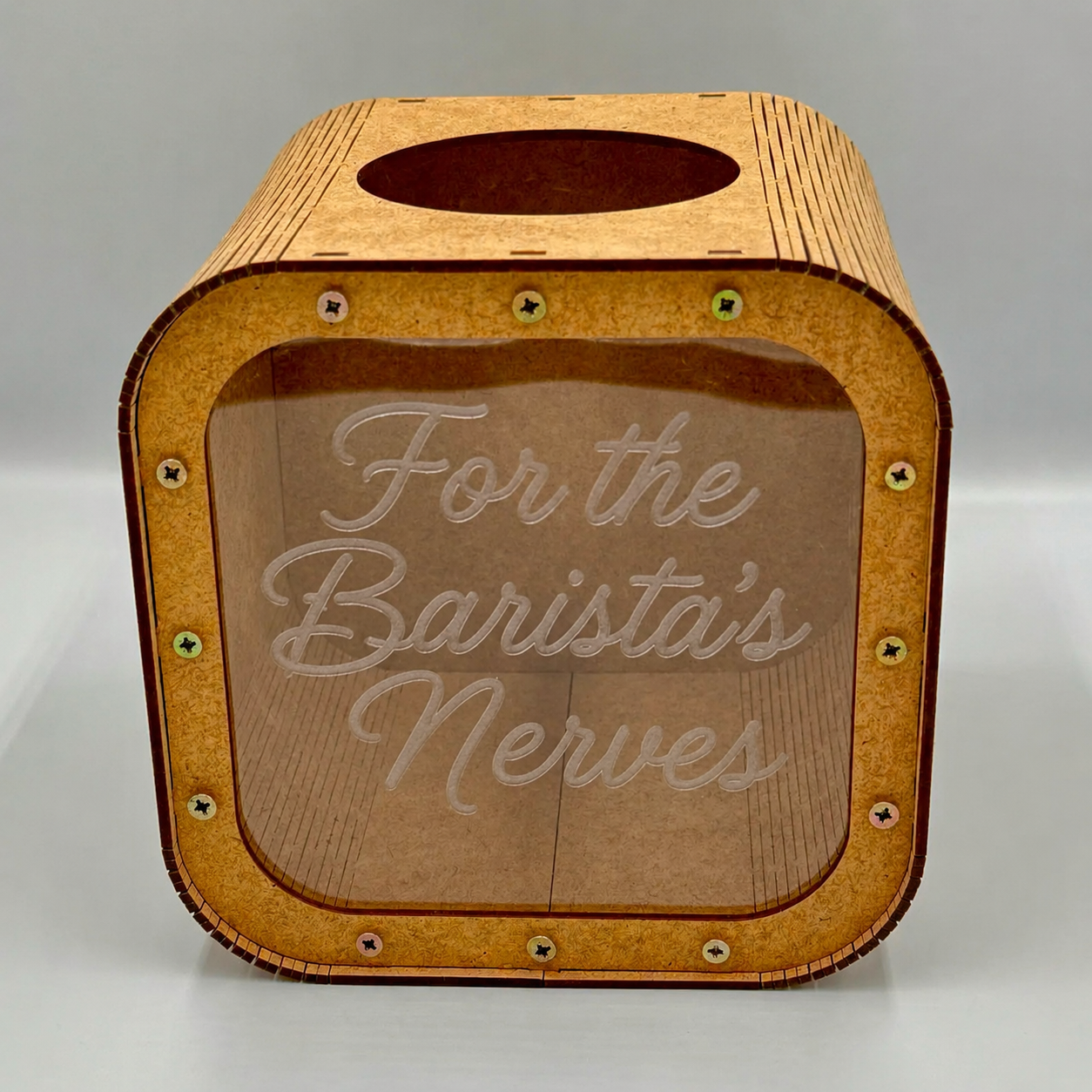 Tip Jar. Wooden tip collection box. Engraved
