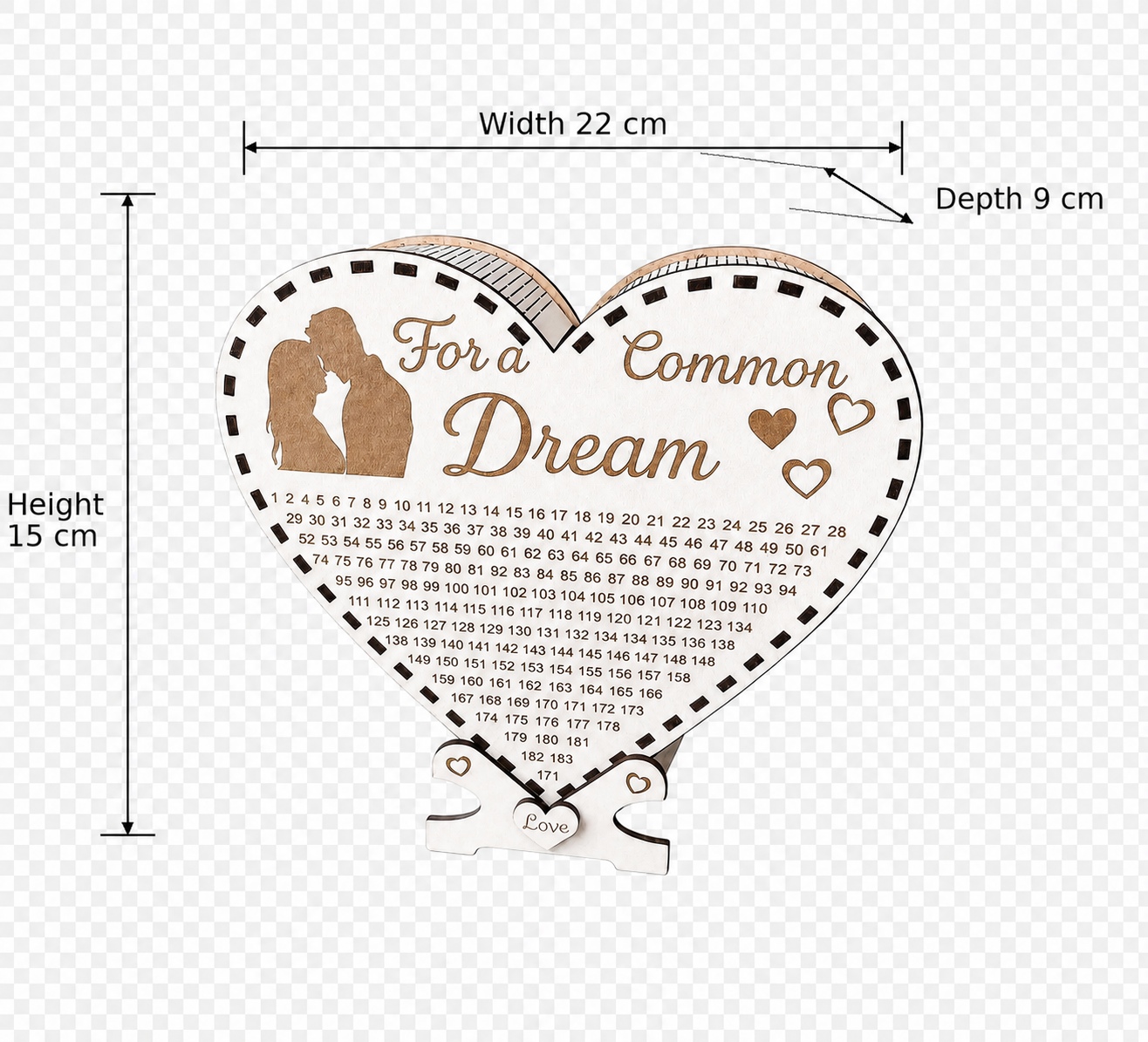 365 “Shared Dream: Heart” Wooden Piggy Bank for Couples