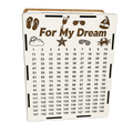 White wooden savings piggy bank with “For My Dream” engraving, vacation icons, beach illustrations, and a numbered savings tracker from 1 to 160.
