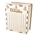 White wooden savings piggy bank with “For our Dreams” engraving, money bag illustrations, and a numbered savings tracker from 1 to 160
