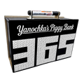 Black personalized savings box with “Yanochka’s Piggy Bank” lettering, a large 365-style numbered savings tracker, white number squares, and a marker holder on top.
